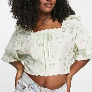 ASOS Floral Puff Sleeve Cotton Crop Top